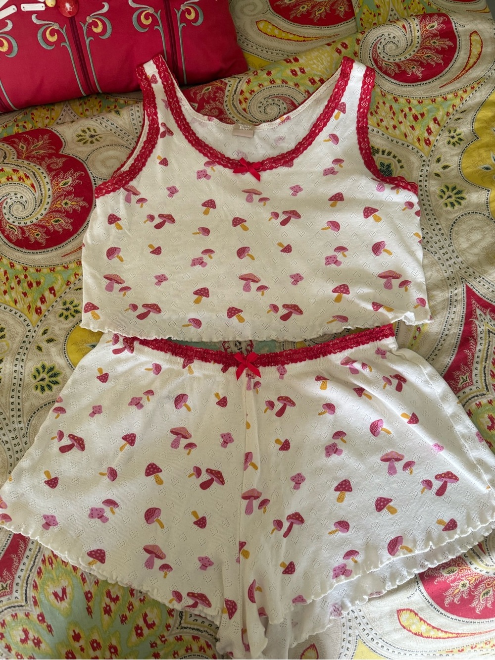Girls White & Pink Mushroom Print Pajama Set - Cute Sleepwear